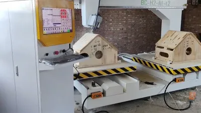 Torno CNC para madera de 5 ejes con doble mesa, 3