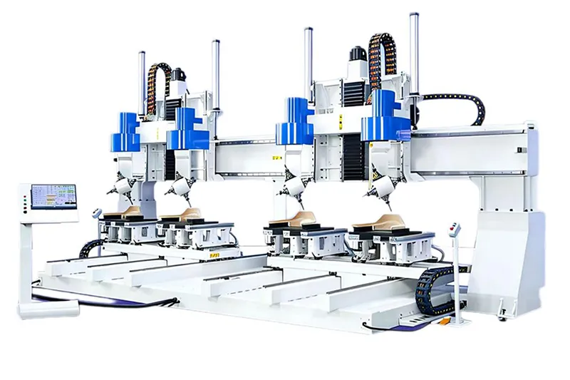 Centro de mecanizado CNC de 5 ejes, de doble canal, con 4 cabezales
